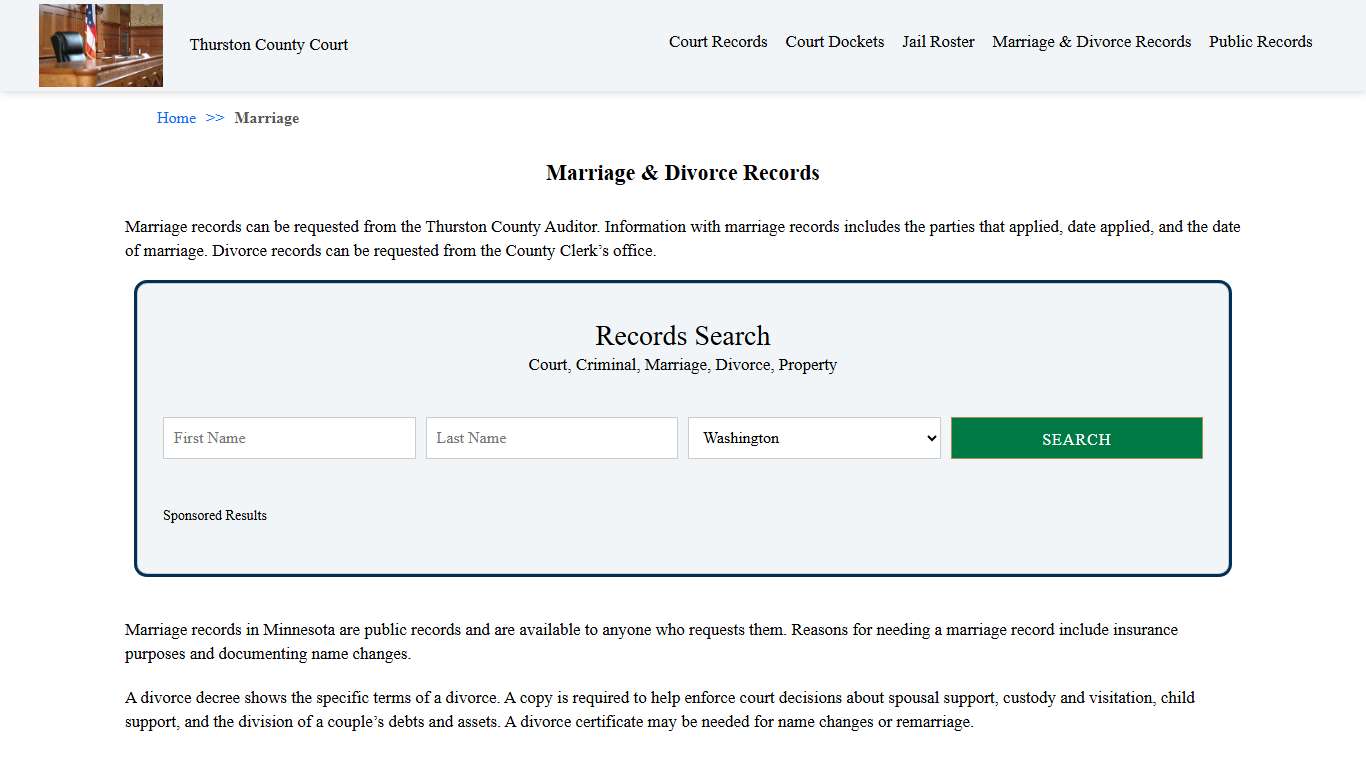 Marriage & Divorce Records | Thurston County Court